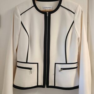 Calvin Klein Women's Cream Blazer with Black Trim